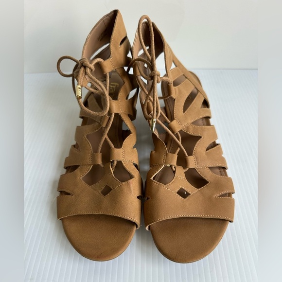 Franco Sarto Lace Up Wedge Sandals Tan Size 9.5 Summer - Picture 3 of 10